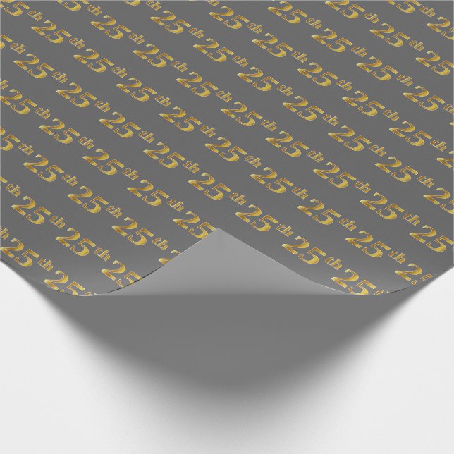 Gray, Faux Gold 25th (Twenty-Fifth) Event Wrapping Paper (Corner)