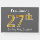 [ Thumbnail: Gray, Faux Gold 27th Birthday Party + Custom Name Guest Book ]