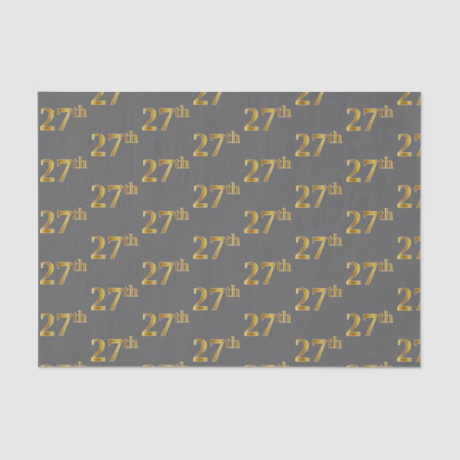 Gray, Faux Gold 27th (Twenty-Seventh) Event Tissue Paper (Front)