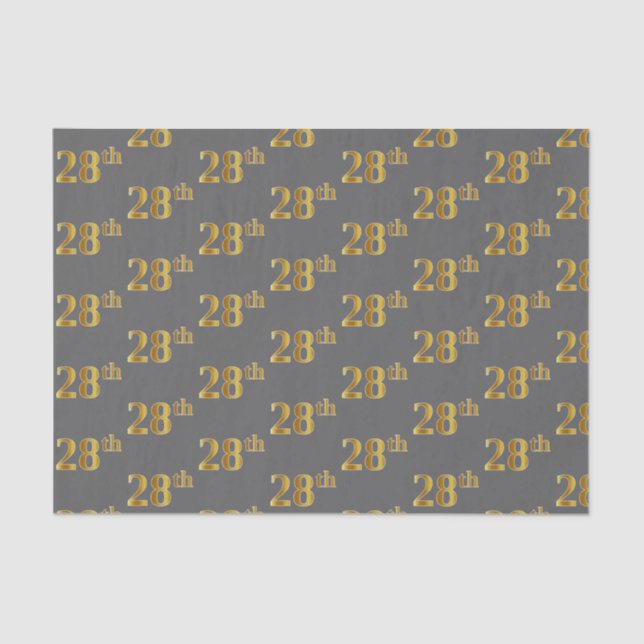 Gray, Faux Gold 28th (Twenty-Eighth) Event Tissue Paper (Front)