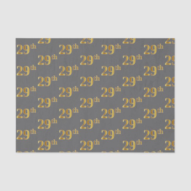 Gray, Faux Gold 29th (Twenty-Ninth) Event Tissue Paper (Front)