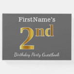 [ Thumbnail: Gray, Faux Gold 2nd Birthday Party + Custom Name Guest Book ]