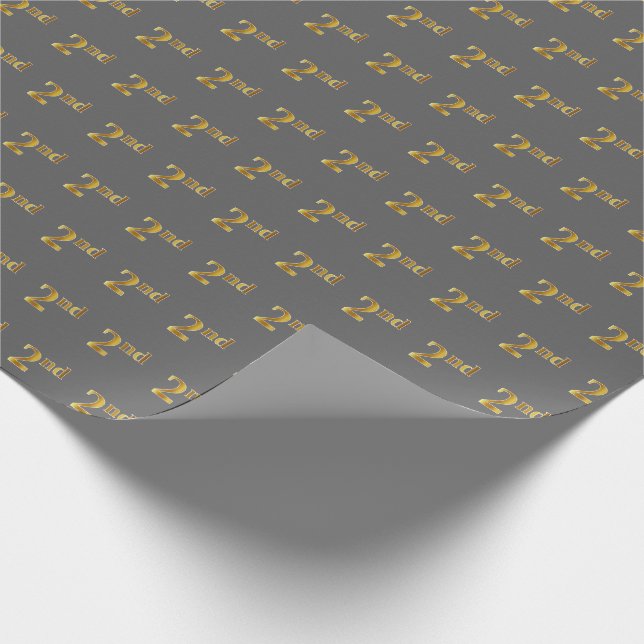 Gray, Faux Gold 2nd (Second) Event Wrapping Paper (Corner)