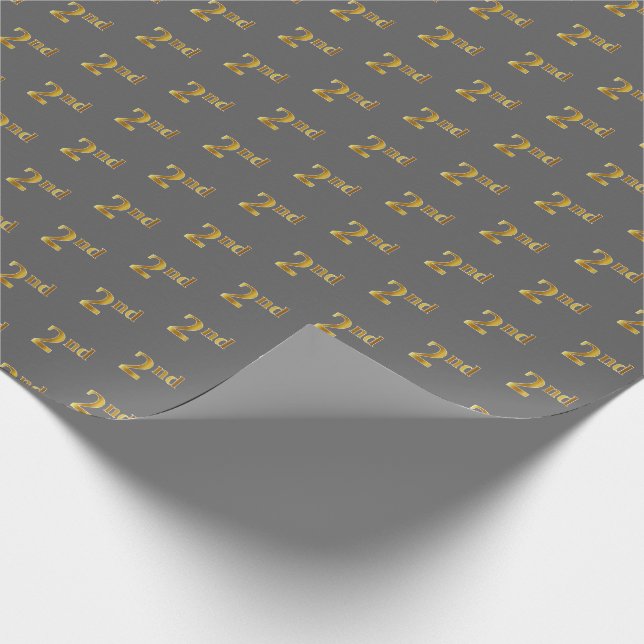 Gray, Faux Gold 2nd (Second) Event Wrapping Paper (Corner)