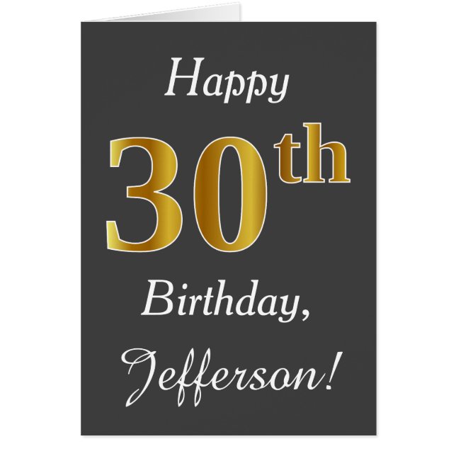 Gray, Faux Gold 30th Birthday + Custom Name Cards (Front)