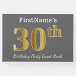 [ Thumbnail: Gray, Faux Gold 30th Birthday Party + Custom Name Guest Book ]