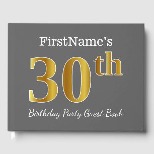 Gray, Faux Gold 30th Birthday Party + Custom Name Guest Book