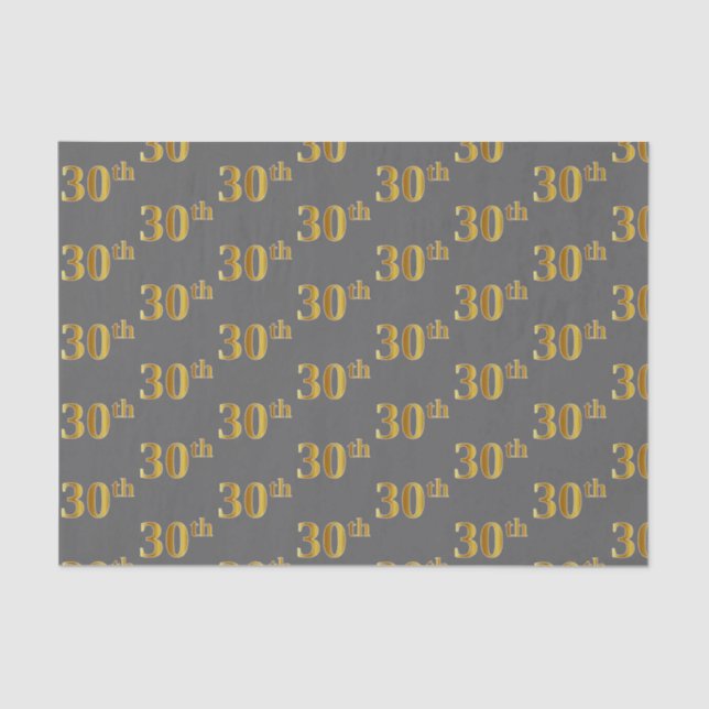 Gray, Faux Gold 30th (Thirtieth) Event Tissue Paper (Front)