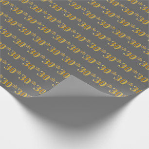 Gray, Faux Gold 30th (Thirtieth) Event Wrapping Paper