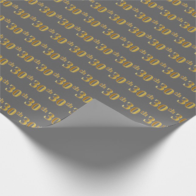 Gray, Faux Gold 30th (Thirtieth) Event Wrapping Paper (Corner)