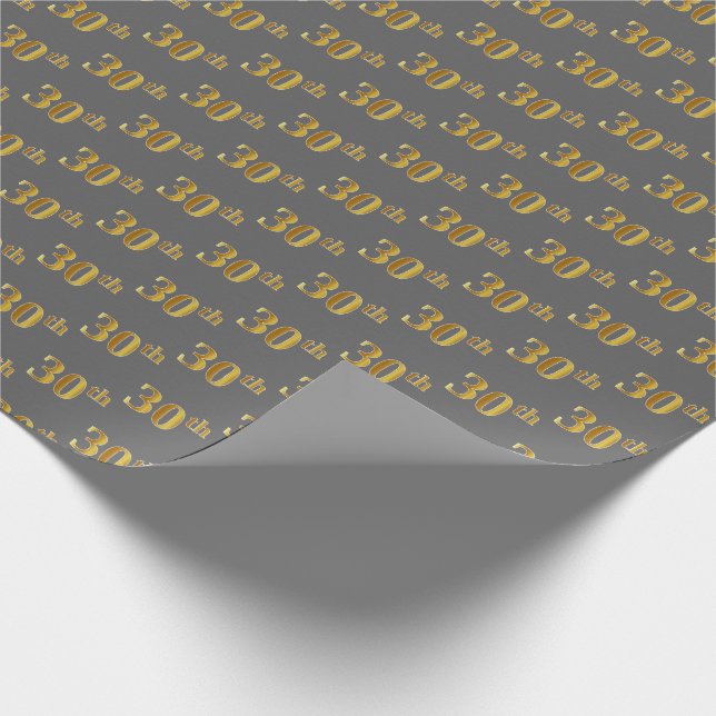 Gray, Faux Gold 30th (Thirtieth) Event Wrapping Paper (Corner)