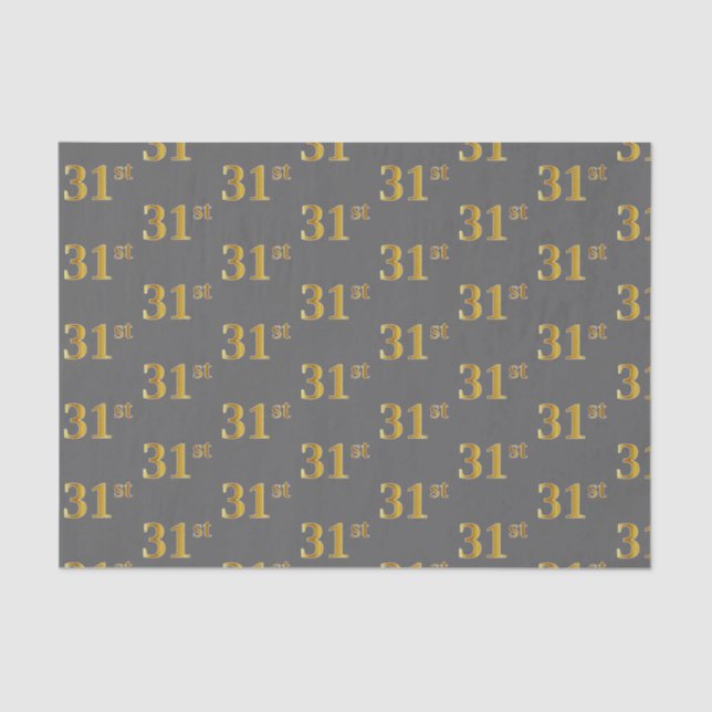 Gray, Faux Gold 31st (Thirty-First) Event Tissue Paper (Front)