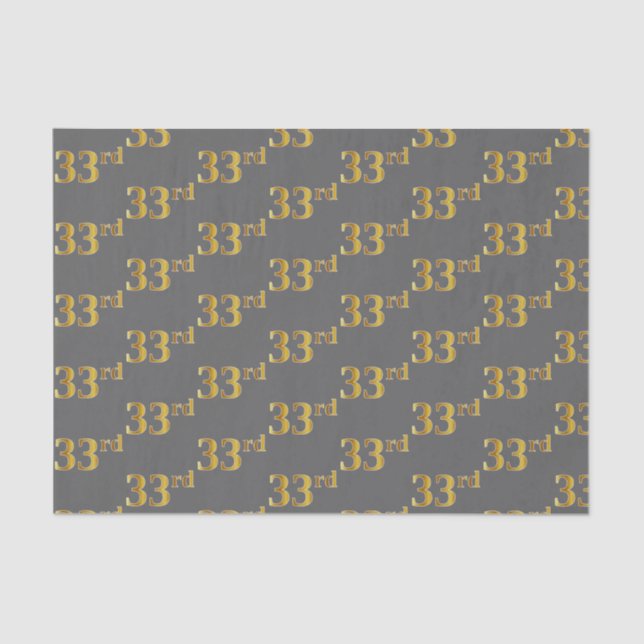Gray, Faux Gold 33rd (Thirty-Third) Event Tissue Paper (Front)