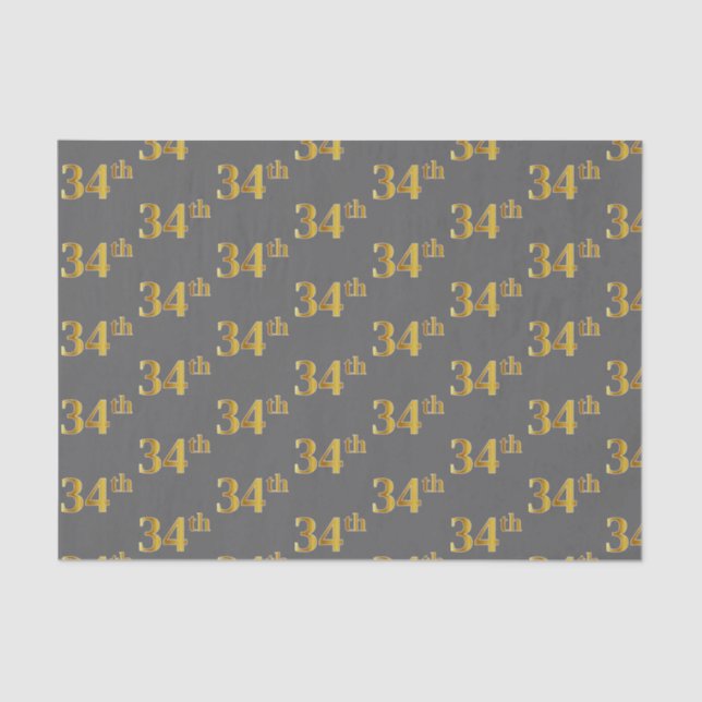 Gray, Faux Gold 34th (Thirty-Fourth) Event Tissue Paper (Front)