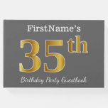 [ Thumbnail: Gray, Faux Gold 35th Birthday Party + Custom Name Guest Book ]