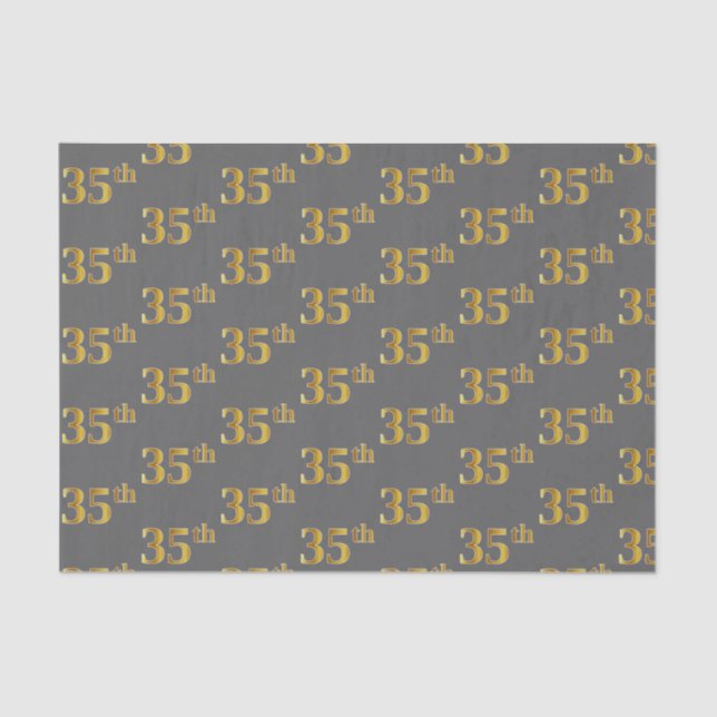 Gray, Faux Gold 35th (Thirty-Fifth) Event Tissue Paper (Front)