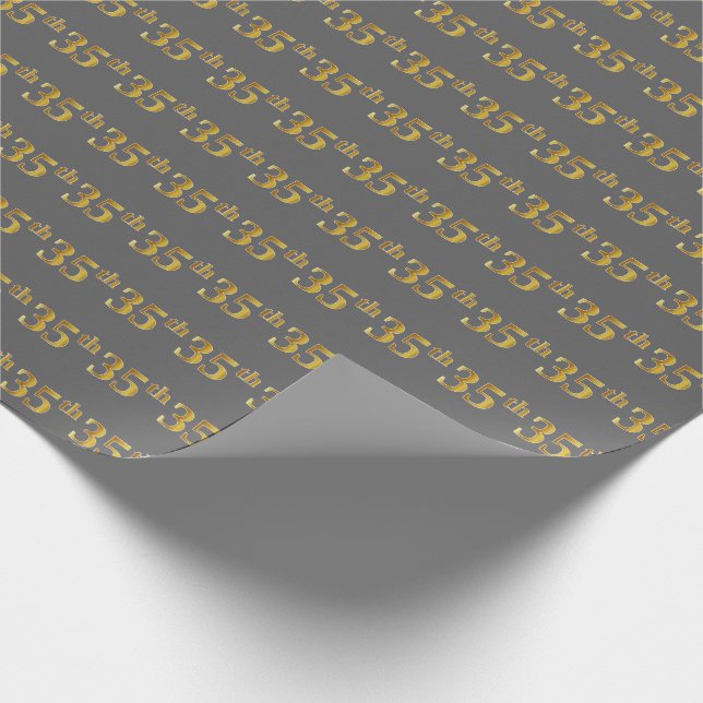 Gray, Faux Gold 35th (Thirty-Fifth) Event Wrapping Paper (Corner)