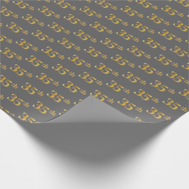 Gray, Faux Gold 35th (Thirty-Fifth) Event Wrapping Paper (Corner)