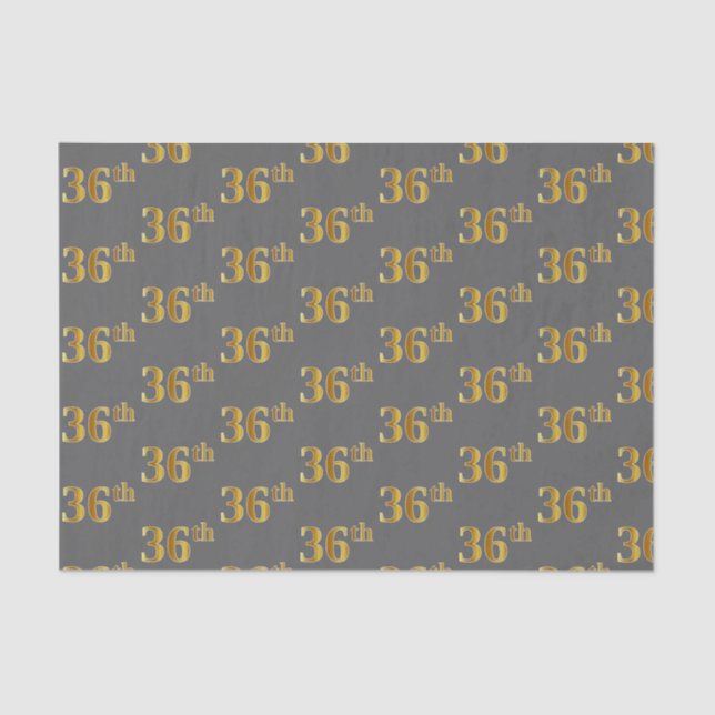 Gray, Faux Gold 36th (Thirty-Sixth) Event Tissue Paper (Front)