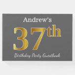 [ Thumbnail: Gray, Faux Gold 37th Birthday Party + Custom Name Guest Book ]