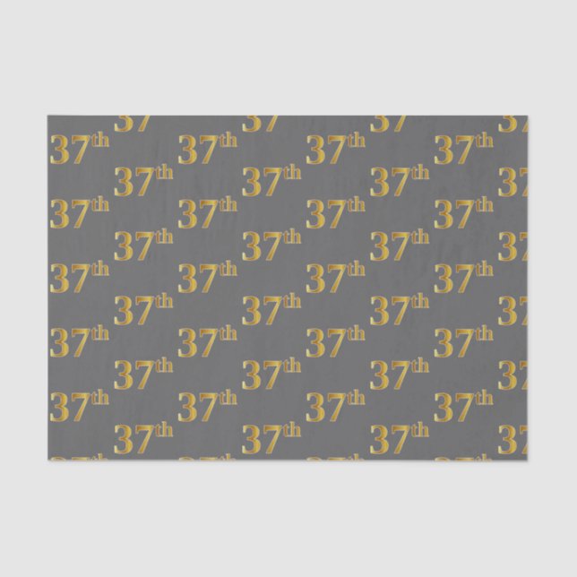 Gray, Faux Gold 37th (Thirty-Seventh) Event Tissue Paper (Front)