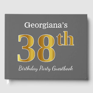 Gray, Faux Gold 38th Birthday Party + Custom Name Guest Book