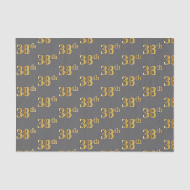Gray, Faux Gold 38th (Thirty-Eighth) Event Tissue Paper (Front)