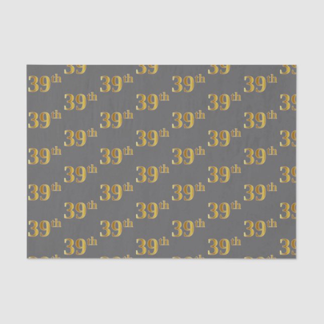 Gray, Faux Gold 39th (Thirty-Ninth) Event Tissue Paper (Front)