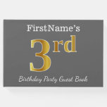 [ Thumbnail: Gray, Faux Gold 3rd Birthday Party + Custom Name Guest Book ]