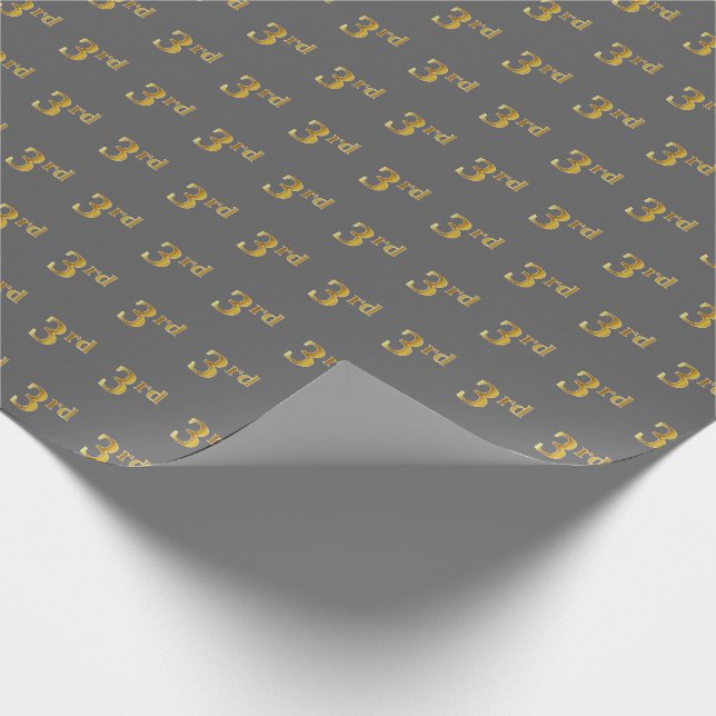 Gray, Faux Gold 3rd (Third) Event Wrapping Paper (Corner)