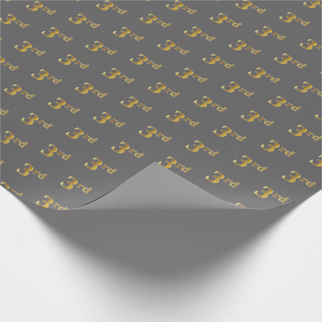 Gray, Faux Gold 3rd (Third) Event Wrapping Paper (Corner)