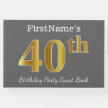 [ Thumbnail: Gray, Faux Gold 40th Birthday Party + Custom Name Guest Book ]