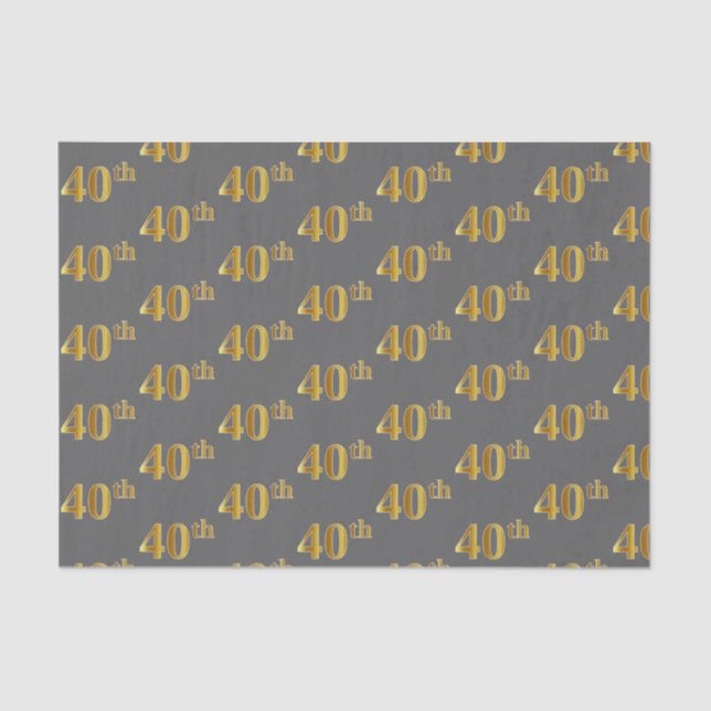 Gray, Faux Gold 40th (Fortieth) Event Tissue Paper (Front)
