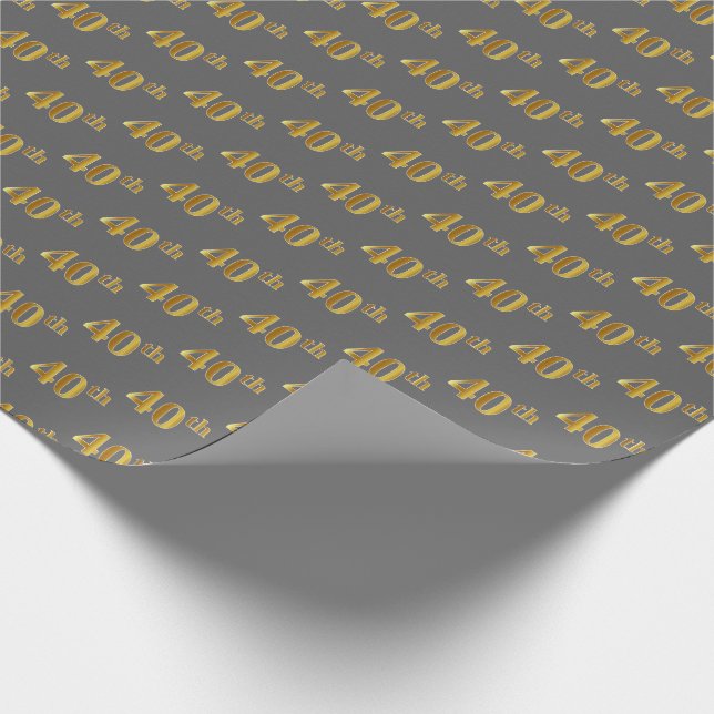 Gray, Faux Gold 40th (Fortieth) Event Wrapping Paper (Corner)