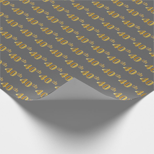 Gray, Faux Gold 40th (Fortieth) Event Wrapping Paper (Corner)