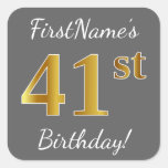 [ Thumbnail: Gray, Faux Gold 41st Birthday + Custom Name Sticker ]