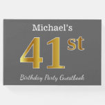 [ Thumbnail: Gray, Faux Gold 41st Birthday Party + Custom Name Guest Book ]