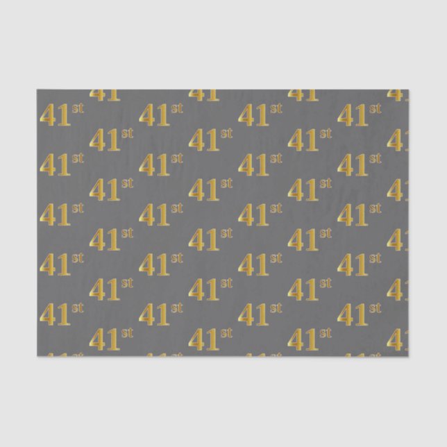 Gray, Faux Gold 41st (Forty-First) Event Tissue Paper (Front)