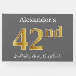 [ Thumbnail: Gray, Faux Gold 42nd Birthday Party + Custom Name Guest Book ]
