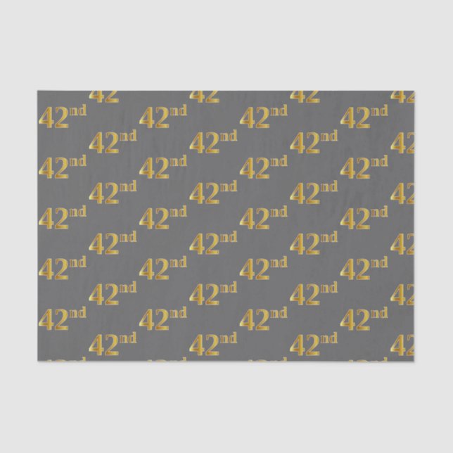Gray, Faux Gold 42nd (Forty-Second) Event Tissue Paper (Front)