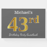 [ Thumbnail: Gray, Faux Gold 43rd Birthday Party + Custom Name Guest Book ]