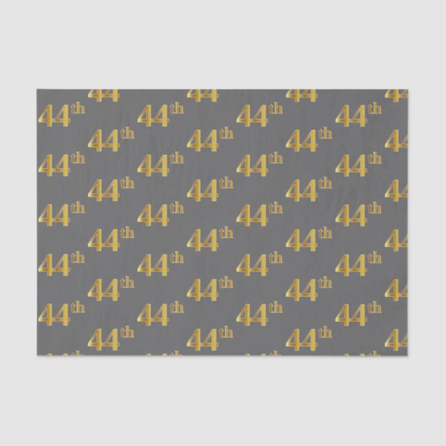 Gray, Faux Gold 44th (Forty-Fourth) Event Tissue Paper (Front)