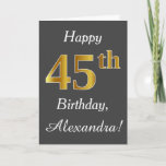[ Thumbnail: Gray, Faux Gold 45th Birthday + Custom Name Card ]