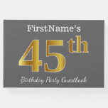 [ Thumbnail: Gray, Faux Gold 45th Birthday Party + Custom Name Guest Book ]