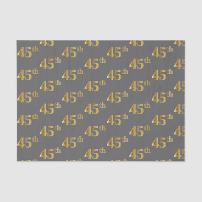 Gray, Faux Gold 45th (Forty-Fifth) Event Tissue Paper (Front)