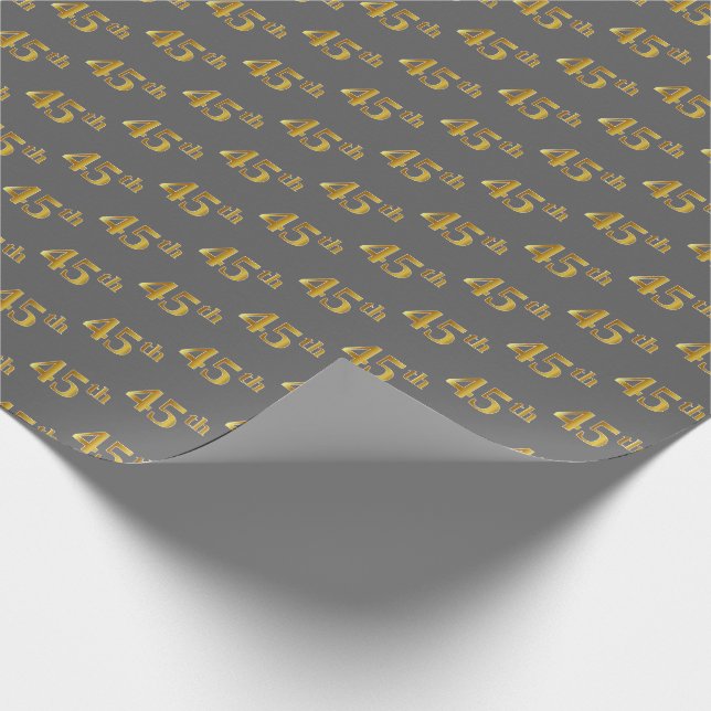 Gray, Faux Gold 45th (Forty-Fifth) Event Wrapping Paper (Corner)