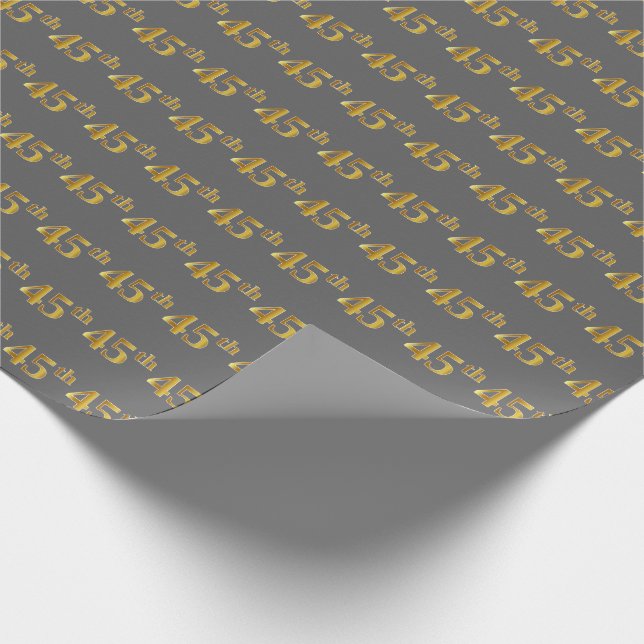Gray, Faux Gold 45th (Forty-Fifth) Event Wrapping Paper (Corner)