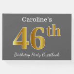 [ Thumbnail: Gray, Faux Gold 46th Birthday Party + Custom Name Guest Book ]