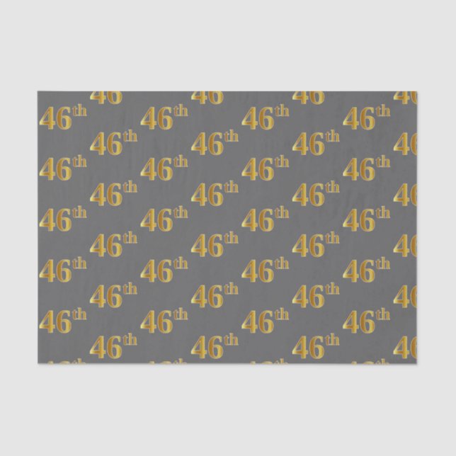 Gray, Faux Gold 46th (Forty-Sixth) Event Tissue Paper (Front)
