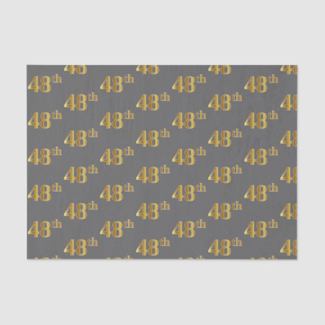 Gray, Faux Gold 48th (Forty-Eighth) Event Tissue Paper (Front)